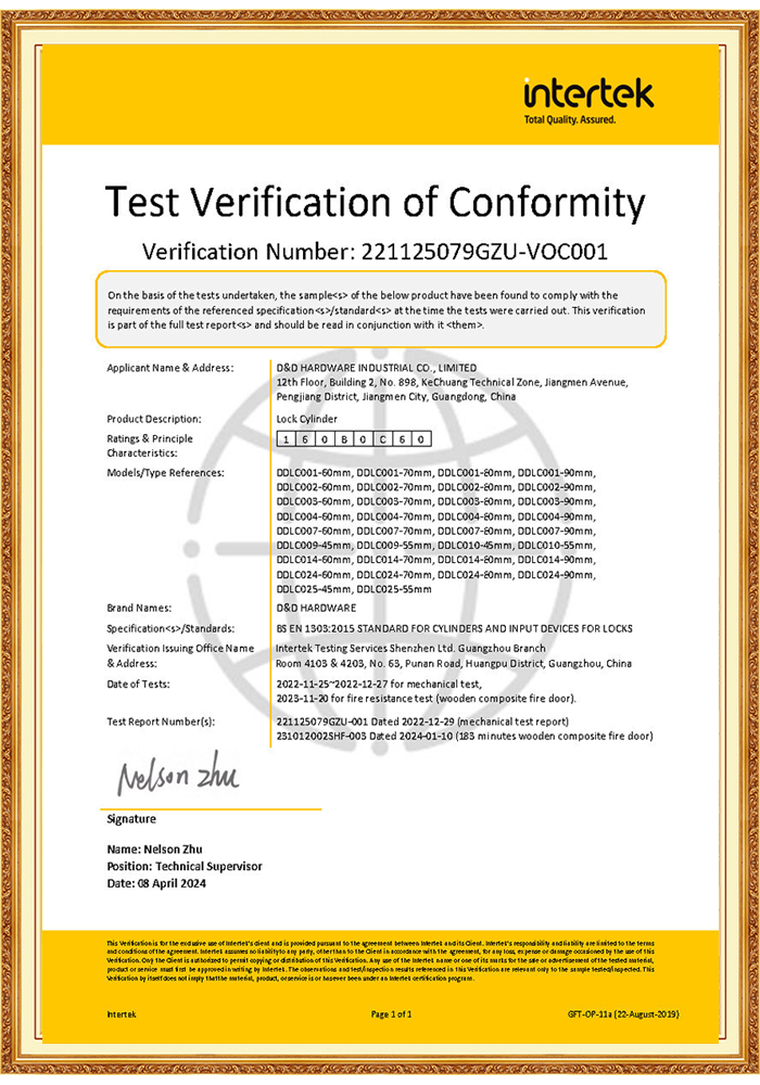 Lock Cylinder EN 1303 锁芯 EN 1303