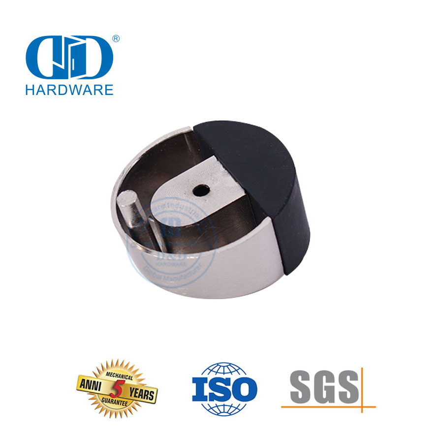 缎面镀铬金属门五金地板圆形门支架-DDDS006-SC