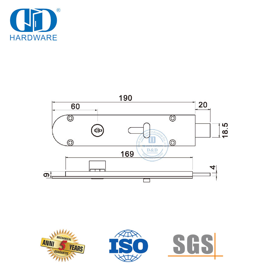 实心黄铜安全表面安装塔筒门螺栓，带锁-DDDB027-SNP