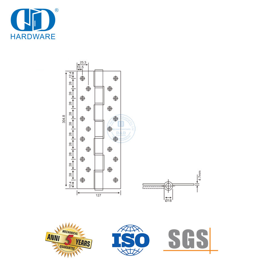 不锈钢方角12英寸重型门铰链-DDSS053