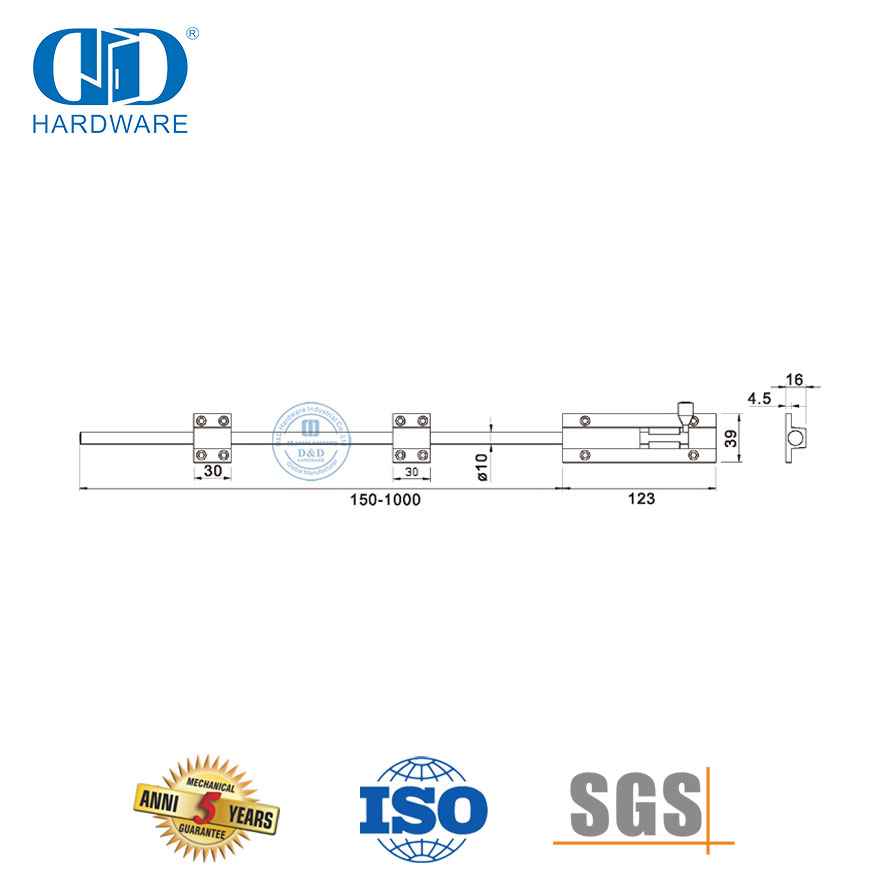 不锈钢大闩锁长筒螺栓用于安全-DDDB036-SSS