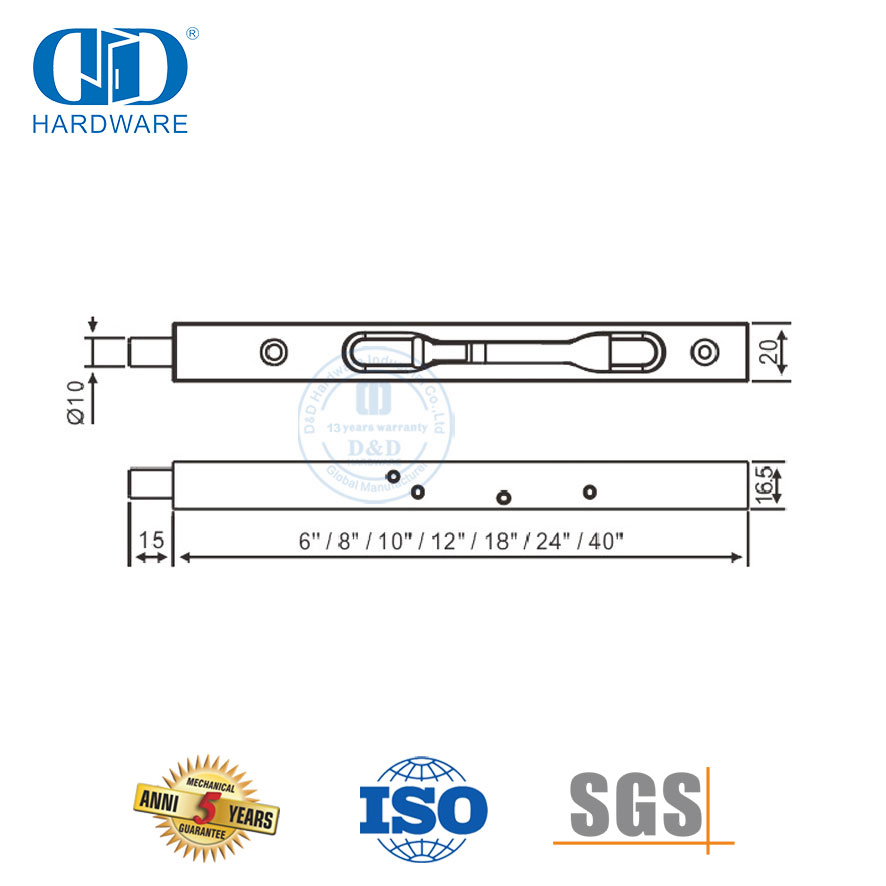 木门用不锈钢杠杆平头闩锁盒型-DDDB008-SSS