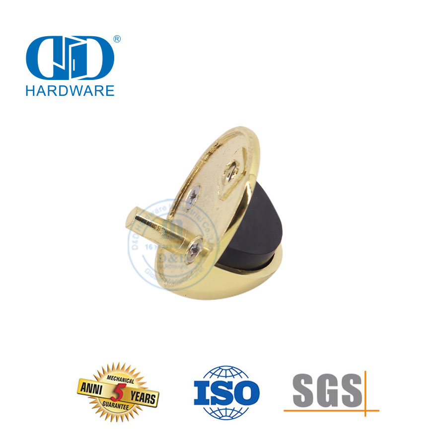 实心黄铜抛光金色落地式门挡圆形橡胶门挡-DDDS005-PB