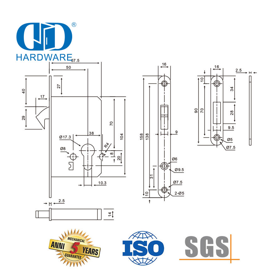 高品质SUS 304 钩锁适用于推拉门-DDML031