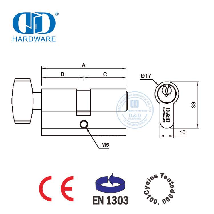 EN 1303 高安全性前门单锁芯带转动-DDLC002-70mm-SN