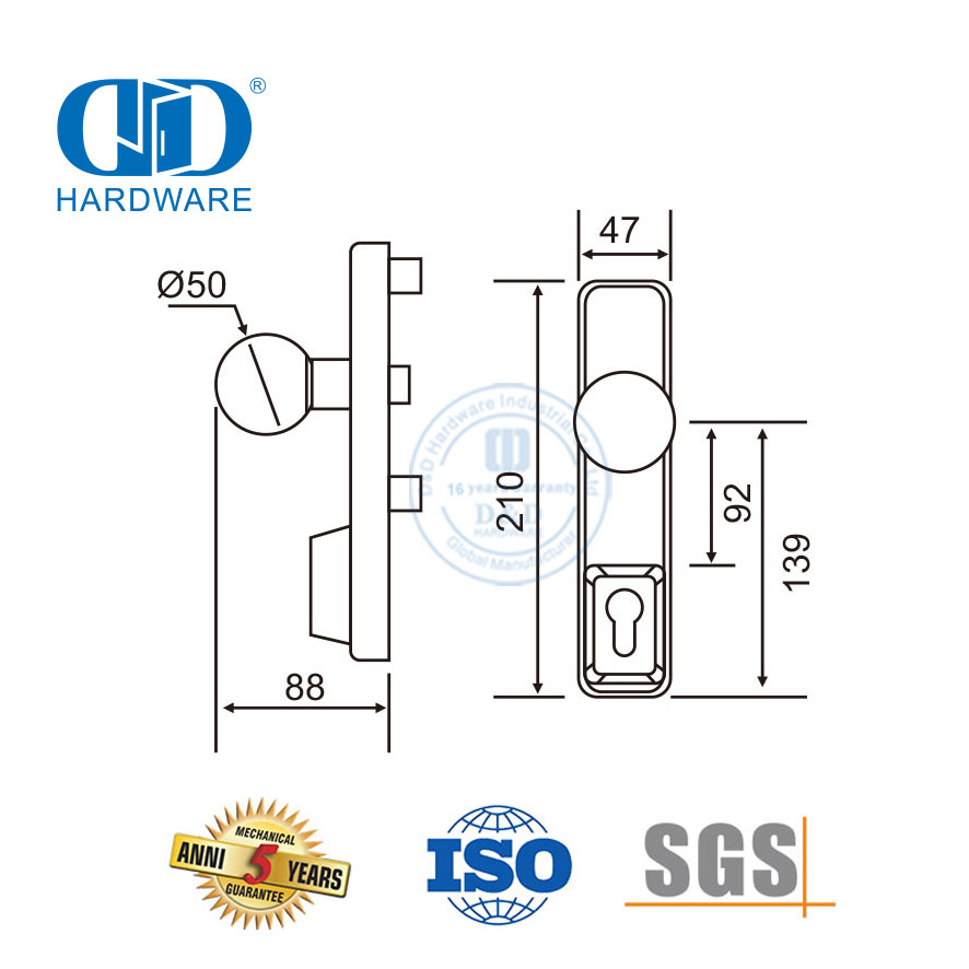 SS 304 紧急退出装置带锁芯的孔罩旋钮装饰-DDPD013-SSS