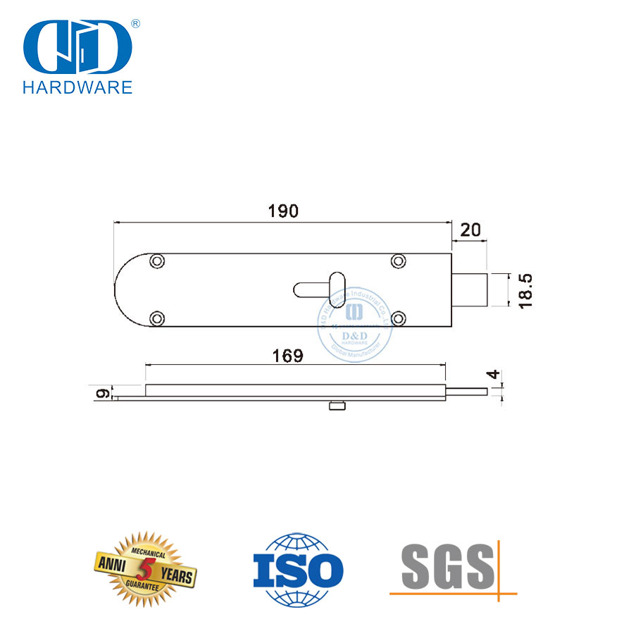 室内门五金配件安全实心黄铜滑动门螺栓-DDDB028-SNP