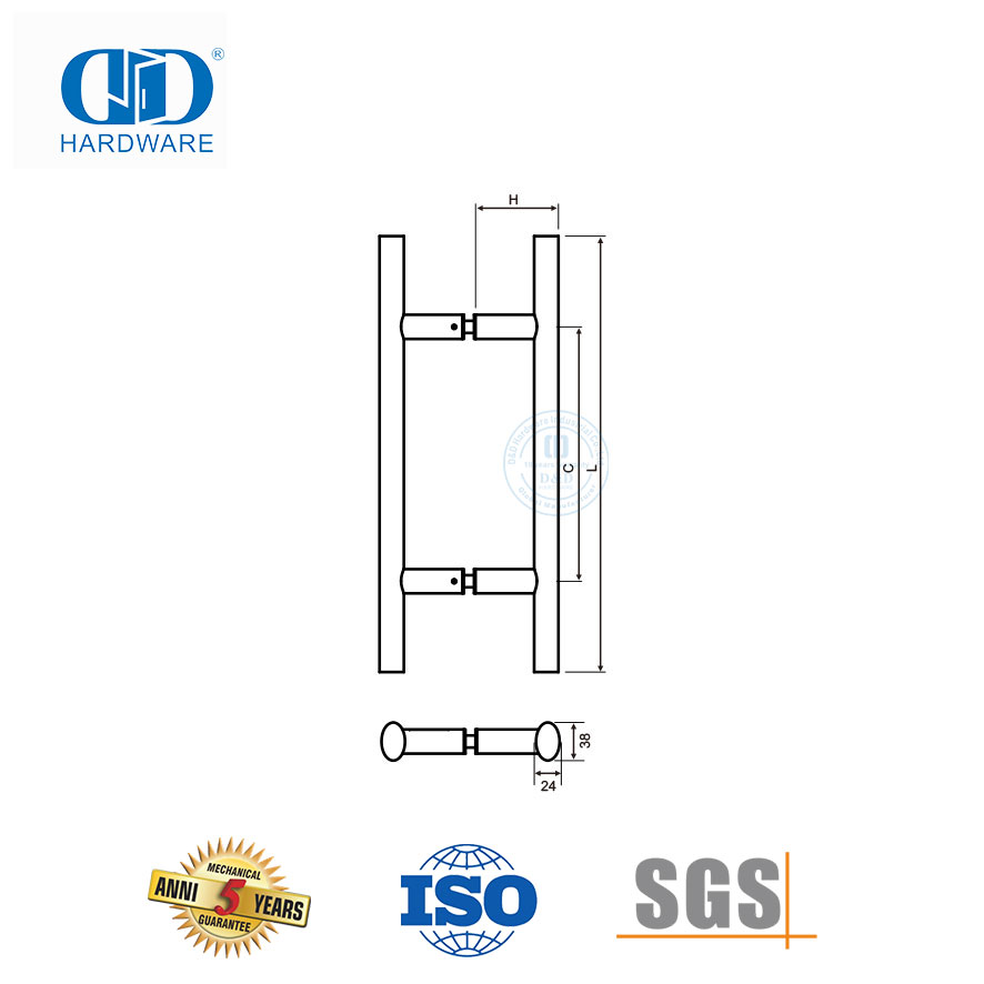 缎面 304 不锈钢双面浴室淋浴门把手适用于玻璃门-DDPH038