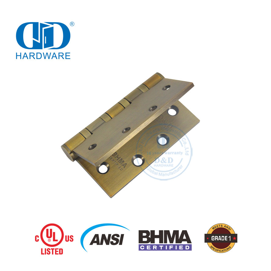 BHMA UL 证书防火 ANSI 滚珠轴承仿古黄铜重型软关闭金属木门铰链 -DDSS001-ANSI-1-4.5x4.5x4.6mm