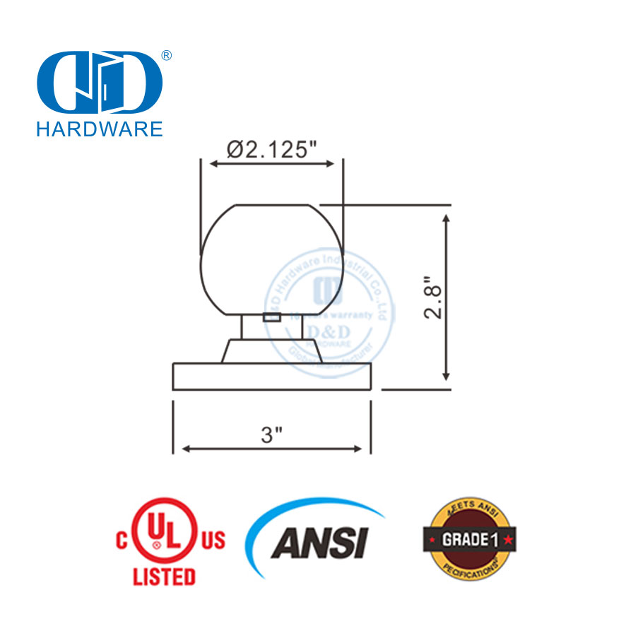 常用高品质 ANSI 2 级 UL 防火管状球隐私功能可锁锁适用于木金属门锁-DDLK012