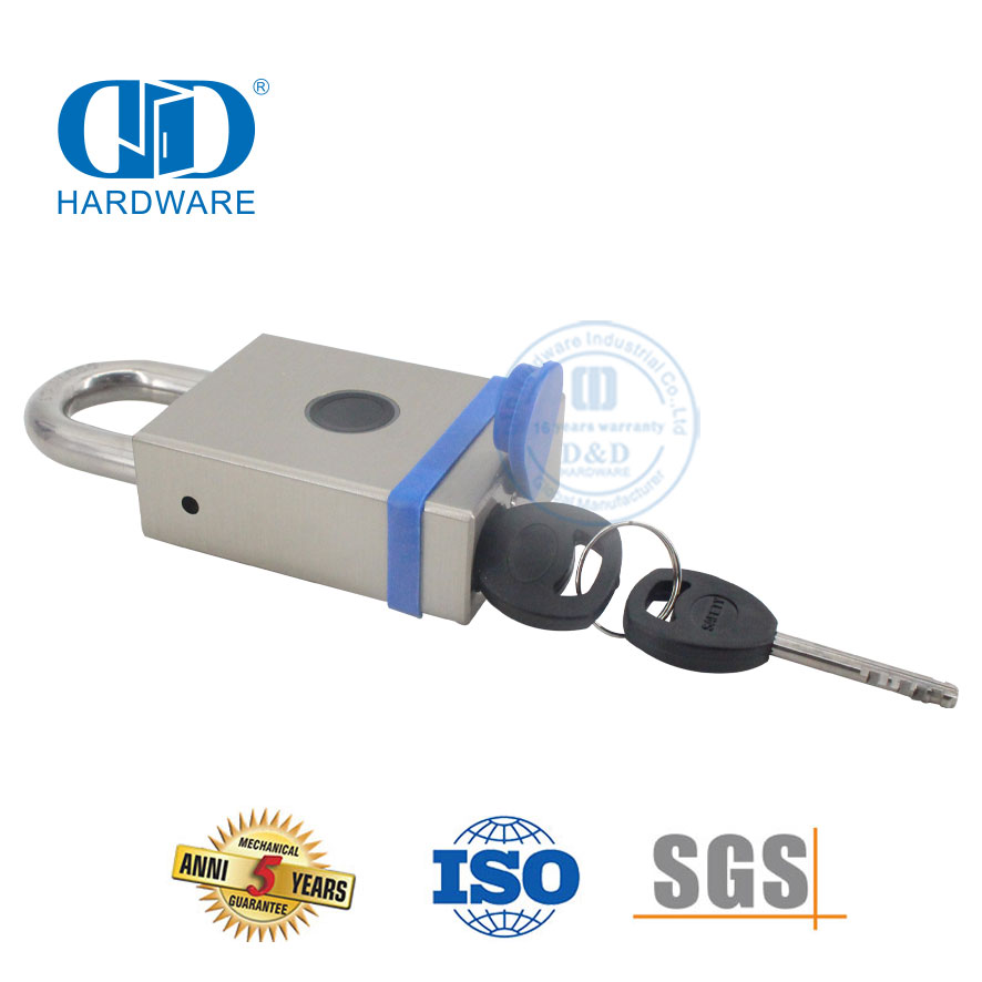 防锈不锈钢黄铜应用程序解锁指纹 USB 充电智能管理外部内门挂锁-DDPL0010-55mm
