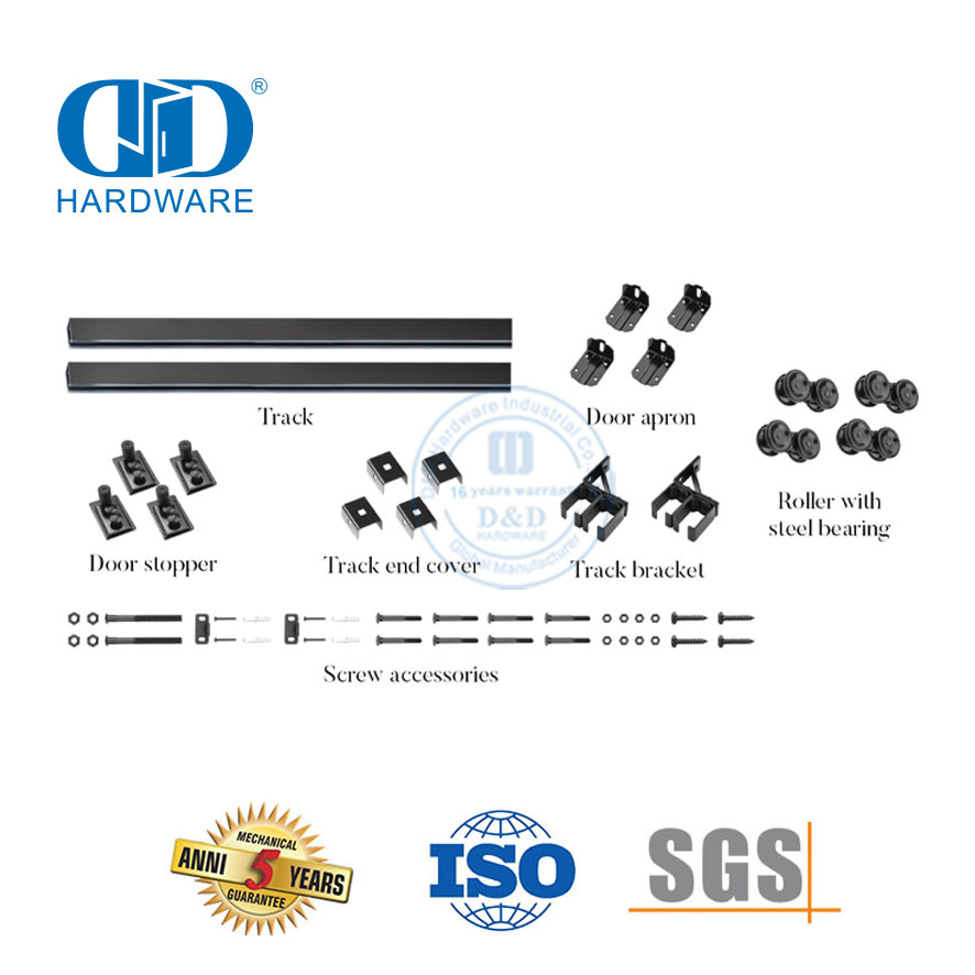 不锈钢黑色重型双推拉门五金旁路谷仓门五金公寓套件-DDBD041