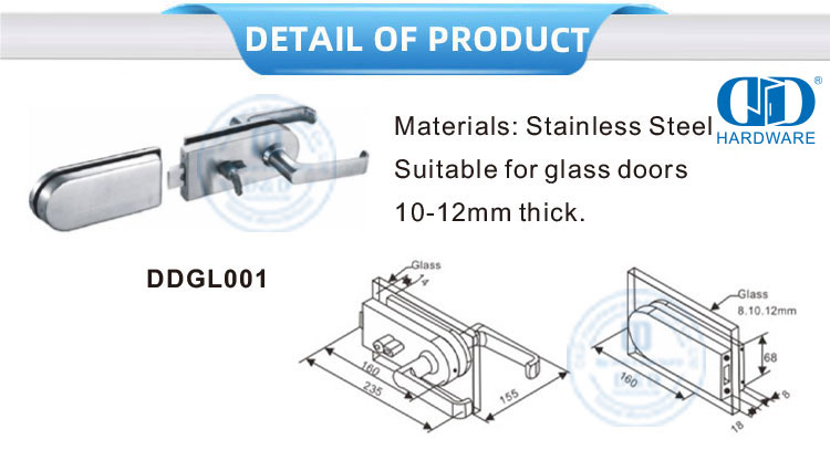 不锈钢角锁五金配件玻璃门把手贴片钥匙锁-DDGL001