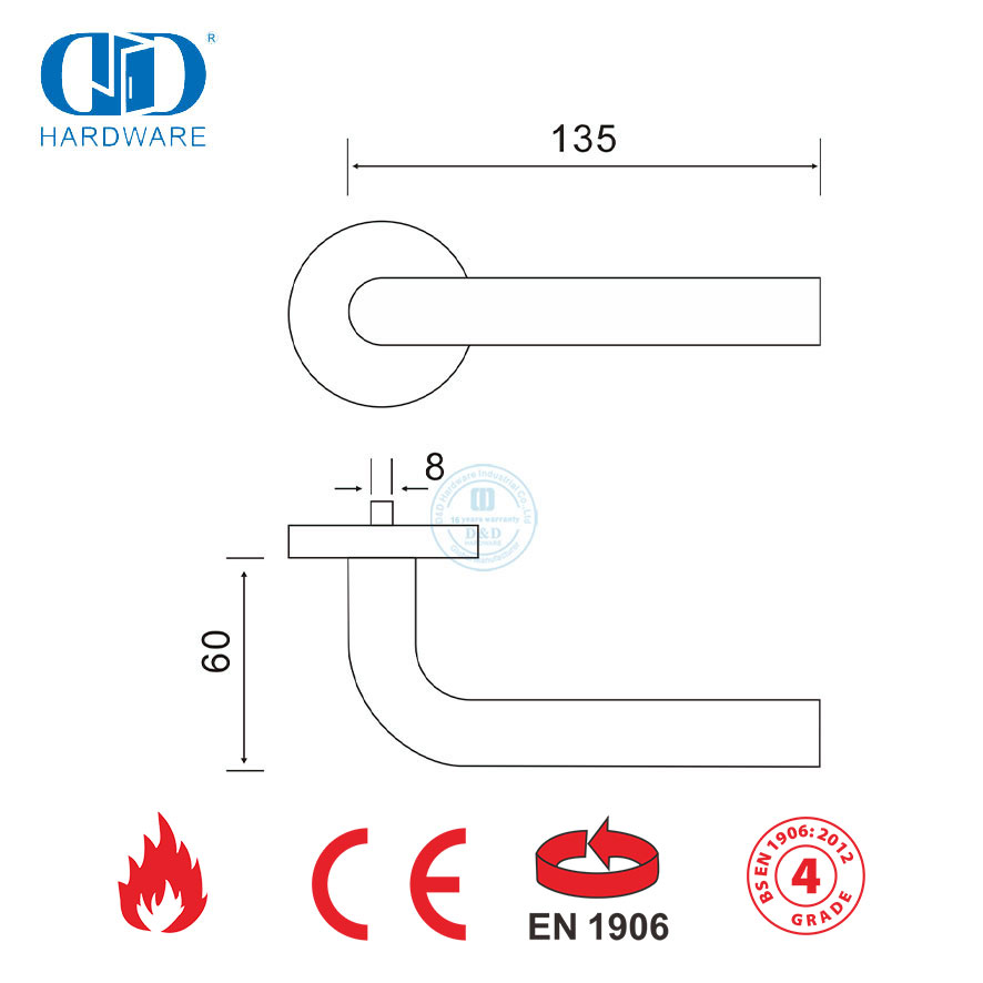 家具五金配件 EN 1906 卧室门空心拉手-DDTH002-SSS