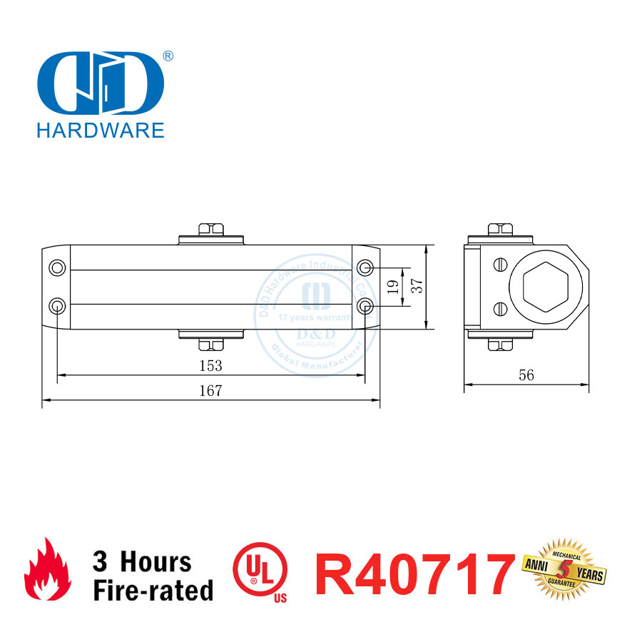 中国制造商 UL 认证防火 3 小时铸铝商用闭门器-DDDC051