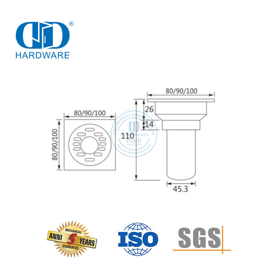 不锈钢方形卫生间淋浴地漏家具配件浴室地漏盖-DDFD003