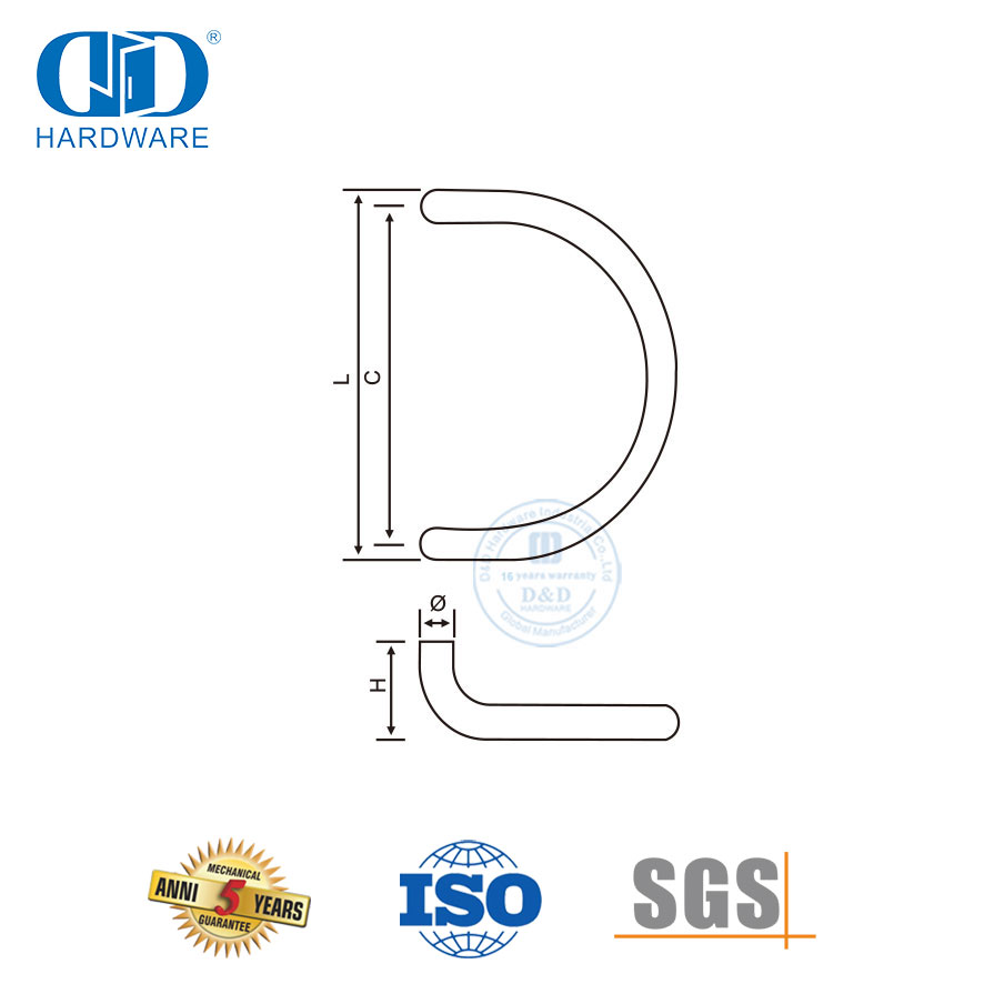 玻璃大门五金不锈钢银色D型背对背拉手-DDPH006