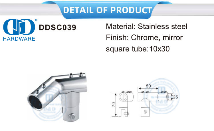 不锈钢可调管对管镜面玻璃连接器玻璃面板支架连接器-DDSC039