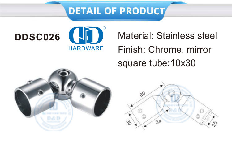 不锈钢圆管接头浴室支架淋浴管接头面板接头玻璃配件-DDSC026