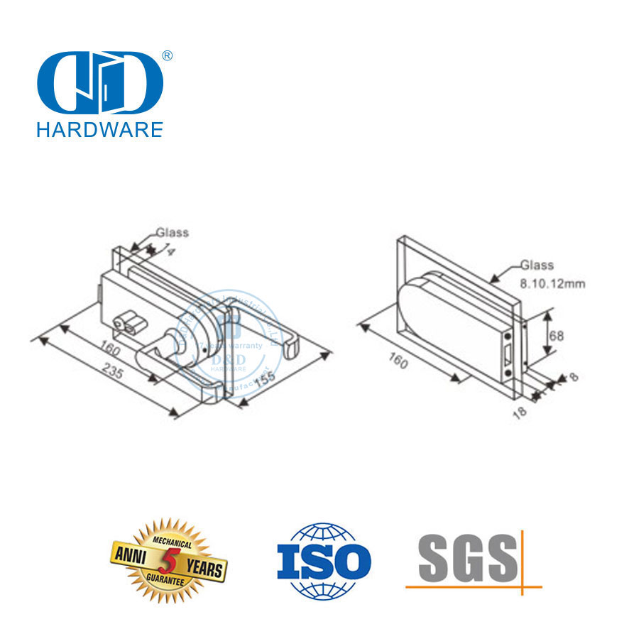 不锈钢角锁五金配件玻璃门把手贴片钥匙锁-DDGL001