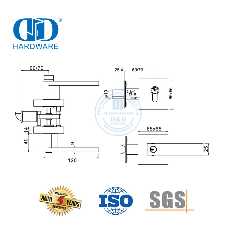 钥匙进入门杆单锁芯门锁可调节组合套装可上锁旋钮锁具适用于木门-DDLK025