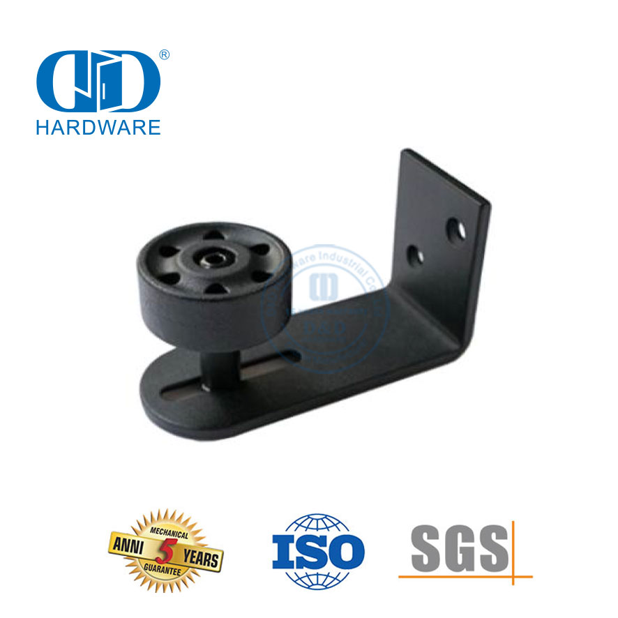 不锈钢黑色可调节地板导轨，适用于滑动谷仓门壁挂式底部-DDBD080