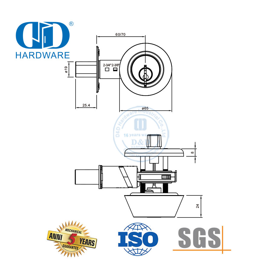 重型单锁芯门锁外旋内黄铜可调节可上锁旋钮锁具适用于内前门-DDLK027