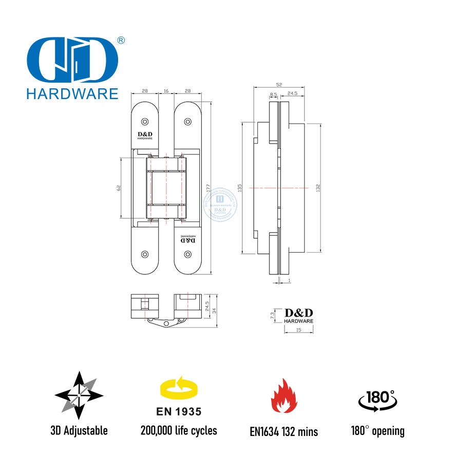 防火公寓隐藏门铰链，符合 EN1935-DDCH008-G80