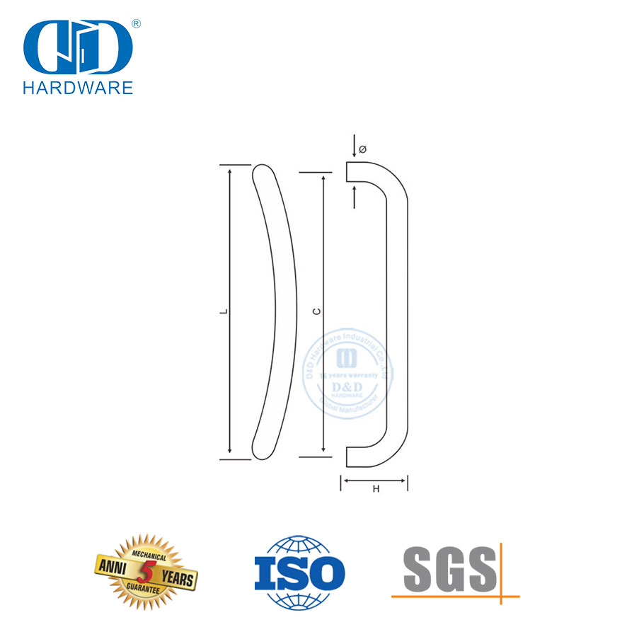 拉丝镍不锈钢月牙弧形玻璃门拉手-DDPH004
