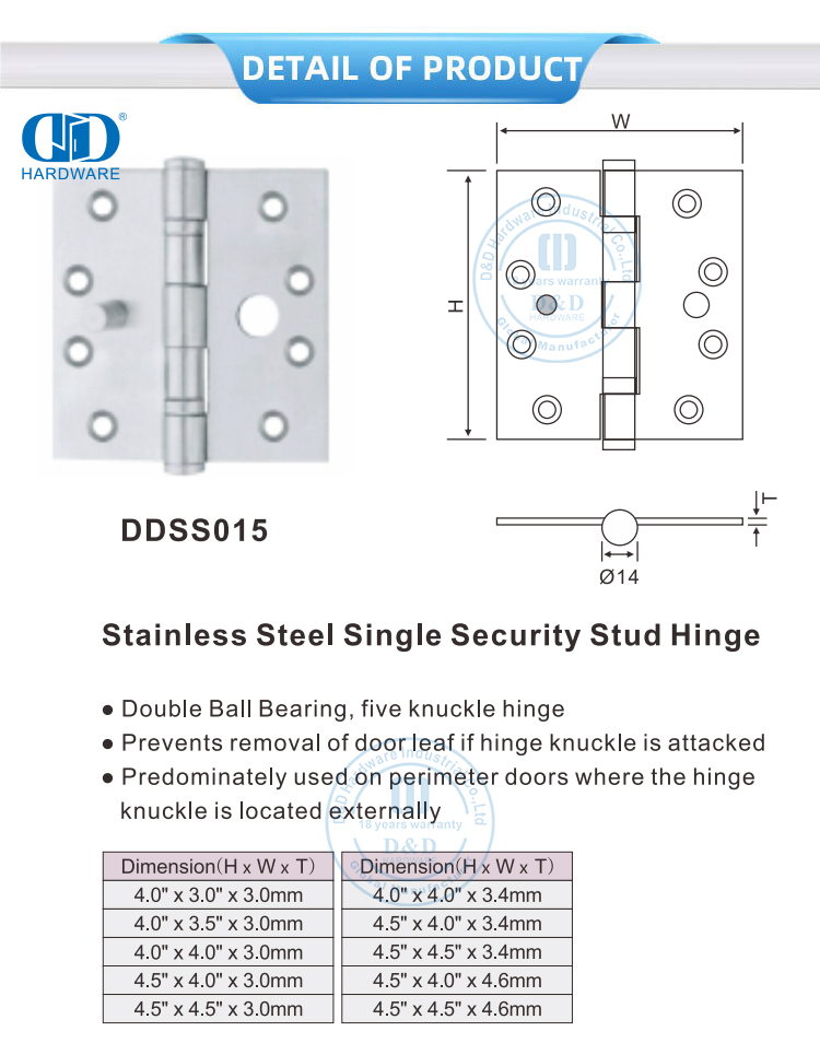  金属门单安全铰链